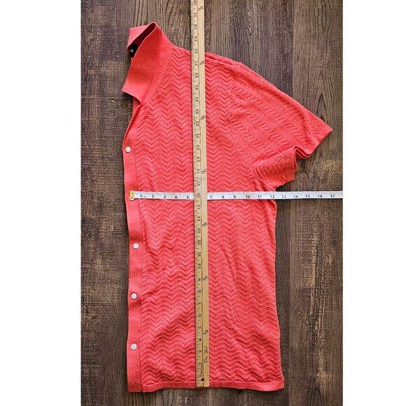 NWOT Bonobos Knitted Button Up Textured Chevron Wave Shirt, XXL, Coral - Picture 3 of 7